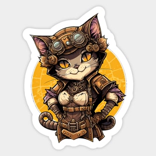 Female Steampunk Mechanic Cat Sticker